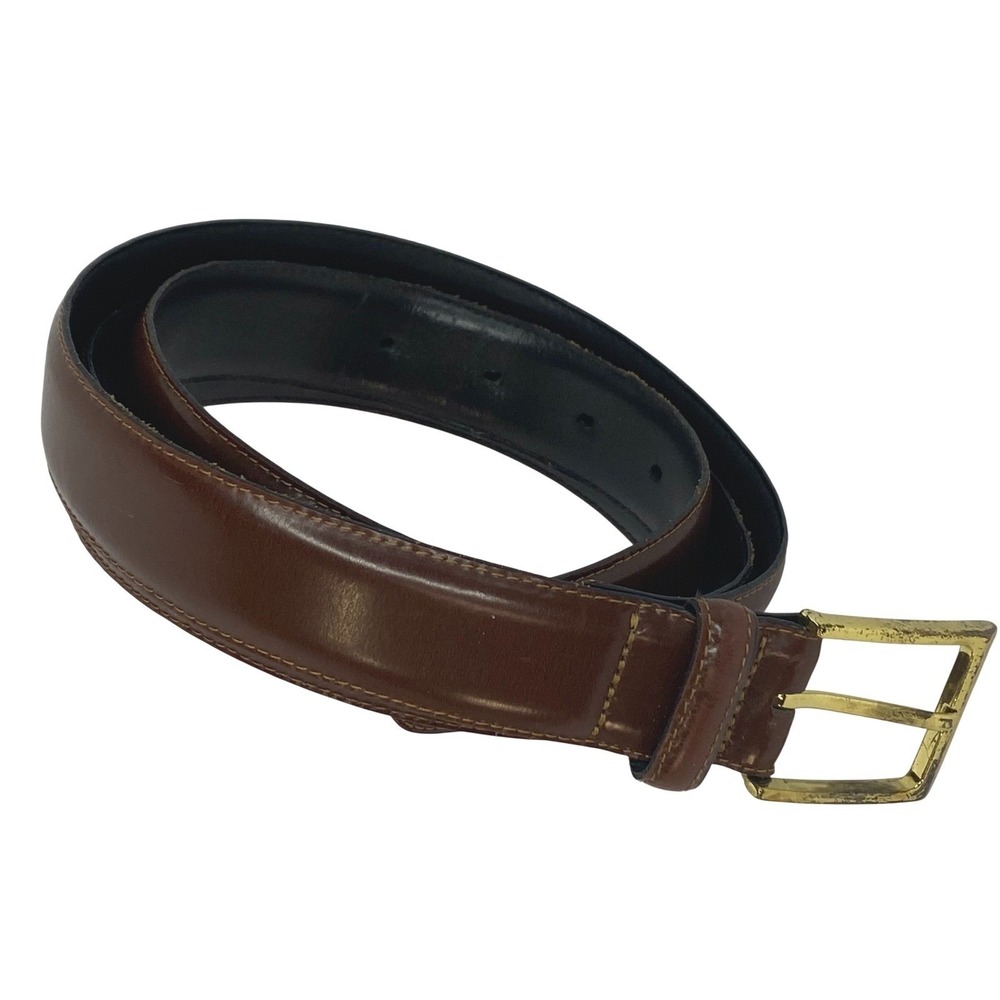 Men's Brown Italian Leather Belt XL Gold 42.5"-46.5" Classic Casual 1.25" Wide